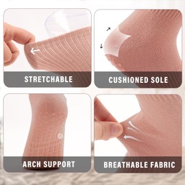 Viiotu Pilates Socks Women with Grips, Reformer Pilates Grip Socks Yoga Socks, Gym Socks for Dance, Training, Barre, Fitness, Workout (AU, Alpha, One Size, Regular, Regular, 3 Pairs, White Black Pink)