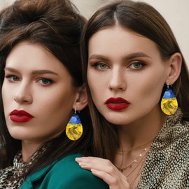 Van Gogh Cornfield Dangle Earrings for Women Classic Art Jewelry Van Gogh Novelty Fun Earrings Abstract Art Earrings Wood Double Sided Print Christmas Gift Earrings (Cornfield)