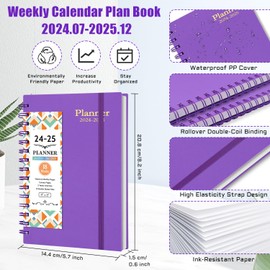 2024-2025 Weekly and Monthly Planner, 18 Month Calendar Planner Jul.2024 to Dec.2025 - Daily Planner 2024-2025, Work Planner for Women Men 5.7" x 8.2"- Dark Purple