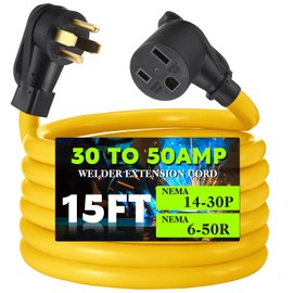 Tellegloww 15FT 30Amp to 50Amp Welder Adapter Cord, NEMA 14-30P Male to 6-50R Female 30Amp 4 Prong Dryer to 50Amp 3 Prong Welder Plasma Cutter Power Adapter, STW 10 AWG/3C, ETL Listed