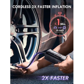 Skight Tire Inflator Portable Air Compressor - Powerful 160PSI & 2X Faster, Accurate Pressure LCD Display, Cordless Easy Operation - Portable Air Pump for Car, Motorcycle, E-Bike, Ball