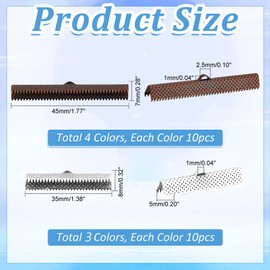 PH PandaHall 80 pcs 4 Colors 2 Sizes Ribbon Ends Clamp Crimps Cord Ends with Loop for Bracelet Jewelry DIY Craft Making, 35MM/45MM