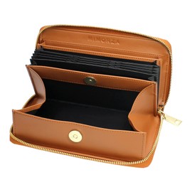 [Charming Leather] Women's Long Wallet, Cowhide Leather, Garson, 24 Cards, YKK Zipper, Multi-functional, Large Capacity, Braun