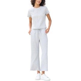 Womens Travel Outfits 2 Piece Sets,Short Sleeve Crewneck Tops Wide Leg Crop Pants,Lounge Sets Two Piece Casual Tracksuit（Light Grey，Small
