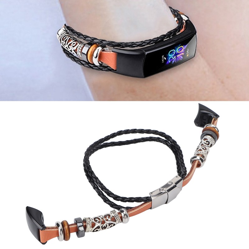 Retro Sports Watch Band Metal Beads Leather Wrist Watch Strap