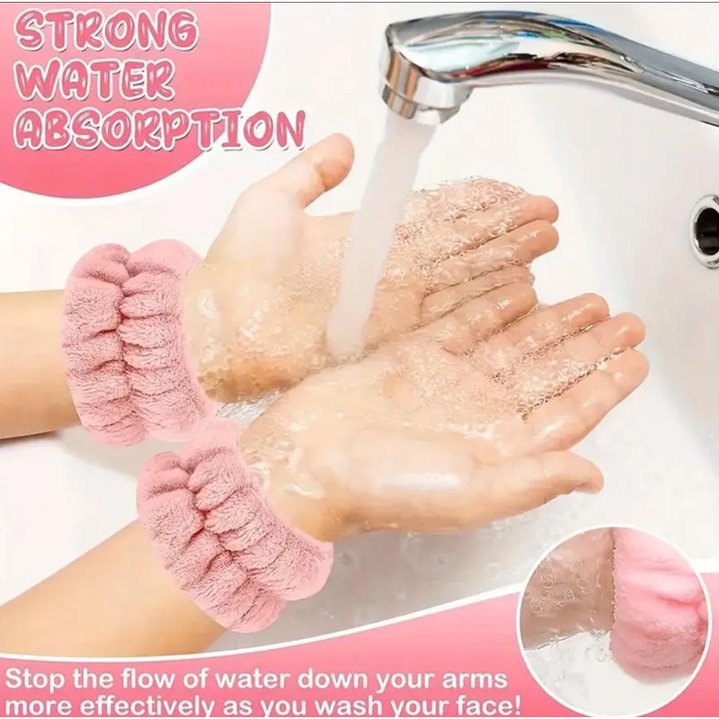 Plush Bowknot Spa Headband and Wristband Set (Creamy White, one