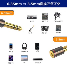 3.5mm 6.3mm Conversion Yahon Jack Converter Plug 2pcs Stereo Mini (Female) Stereo Standard Plug (Male) Gold Plated Compatible with Headphones, Amplifiers, Mixers, Electronic Pianos, Earphones, Pack of