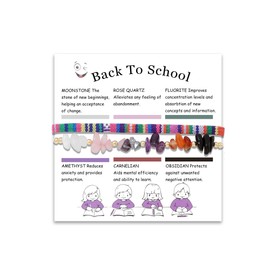 2Pcs Back to School Bracelets for Students, 6 Kinds of Natural Stones, Adjustable Woven Rope Healing Crystal Back to School Gifts for Her Him (Back to School Bracelet)