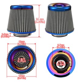 XhuangTech Car Air Intake Filter, 76mm/3.0” Universal High Performance Cold Air Intakes, Bluing Washable & Reusable Ram Air Filter Induction Kit with Clamp Ring for Car/Motorcycle/Boat (Silver)