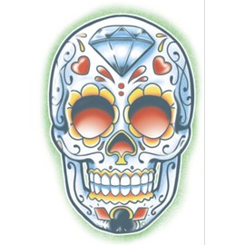 Day of the Dead El Jugador Sugar Skull Temporary Tattoo - Pack of 3 Tattoos