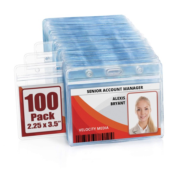 Mifflin-USA Horizontal ID Name Badge Holder (Clear, 3.5x2.25 Inches, 100 Pack), Waterproof and Resealable Plastic Card Holders