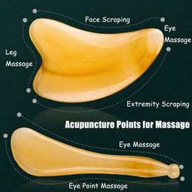 2 Pcs Gua Sha Massage Stones Tool,Natural Resin Scrapers for Face, Eyes,Neck,Body,Reduce Puffiness,Sculpt Jawline,Rejuvenate Skin（with Black Bag）