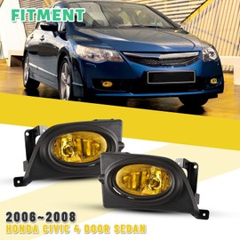 AUTOWIKI For 06-08 Honda Civic 4 Door Sedan Fog Lights Yellow Lens Driving Lamps Wiring Kit + Switch