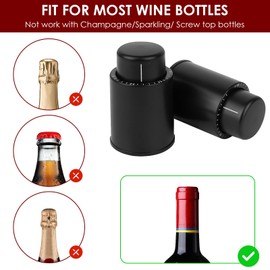 Linkidea 2 Pack Reusable Vacuum Wine Stopper Sealer, ABS Wine Preservation Stoppers for Red Champagne Bottles, Gift for Wine Lovers (Black)