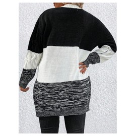 SOLY HUX Women's Plus Size Color Block Cardigan Sweater Open Front Long Sleeve Casual Cardigans Black and White Colorblock 3XL