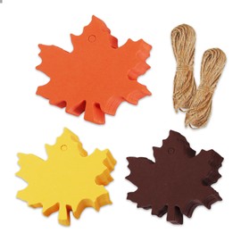 BEISHIDA 99Pcs Thanksgiving Fall Gift Tags, Fall Leaves Cutouts, 3 Colors Autumn Maple Leaves Favor Paper Tags with String, Hanging Treat Ornaments Labels for Autumn, Thanksgiving, Art Craft