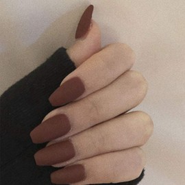 Funyrich Square Fake Nails Brown Press Nails Matte Full Cover Nails Artificial False Nails for Women and Girls (24Pcs)