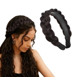 Hair Braid Headband,Wide Wig Braid Hair Band Accessory for Women Deep Brown