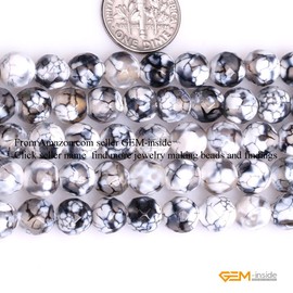 GEM-Inside Gemstone Loose Beads Genuine Natural Black Fire Agate 8mm Round Faceted Energy Stone Power Beads for Jewelry Making 15"