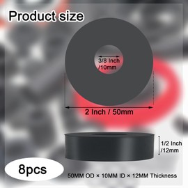 8 PCS Multi Purpose Rubber Spacer 2 Inch OD x 3/8 Inch ID x 1/2 Inch Thickness, Rubber Bushing Washer Anti Vibration Spacer for Home and Car