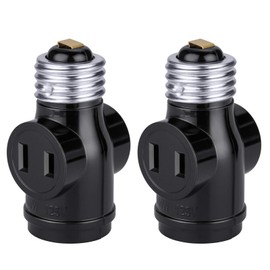 DiCUNO 1-Light 2-Way Socket for E26 + 2 Outlets, Black, Pack of 2