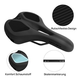 FIFTY-FIFTY Bicycle Saddle, Comfortable Memory Foam MTB Saddle, Breathable Waterproof Bicycle Saddle for Men and Women, Compatible with MTB, Road Bike, E-Bike, Touring