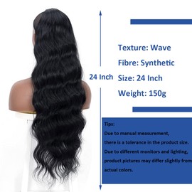 Body Wave Ponytail Extension 24 Inch Drawstring Ponytail Long Curly Wave Ponytail Hair Extension Wrap Around Drawstring Ponytail Hairpieces (#1B)