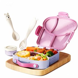 4 Compartment Lunch Box for Kids - Cute Bread Shapes Kids Lunch Box, BPA-Free PP Material, Unbreakable & Leak Proof, Easy to Clean, Ideal for School, Boys Girls (Taro Purple)