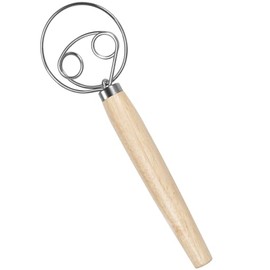 33cm Bread Dough Whisk, Double Eyes Stainless Steel Danish Dough Whisk, Egg Beater with Wooden Handle, Bread Dough Mixer Accessories Tool for Kitchen