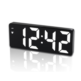 IOJBKI Digital Alarm Clock for Bedroom,Mirror Surface LED Electronic Clocks,Adjustable Brightness, Snooze Model,Voice Control,12/24H Display,Alarm Clock for Kids,Office,Table,Nightstand-White