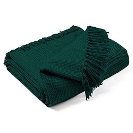 EHC Waffle Cotton Woven Arm Chair Sofa Single Throw 1 Seater Chair/Sofa/Bed 125 x 150 cm, Dark Green