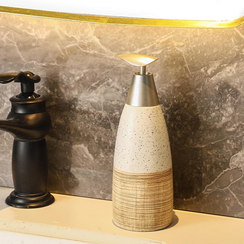 Ceramic Soap Dispenser with Plastic Pump – 12oz Refillable Liquid