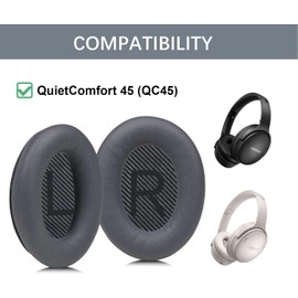 Aiivioll QC45 - almohadillas para orejas de repuesto para auriculares inalámbricos Bose QC45, piel más suave, espuma de alta densidad con cancelación de ruido, pieza de reparación de almohadillas para orejas (gris oscuro + negro)