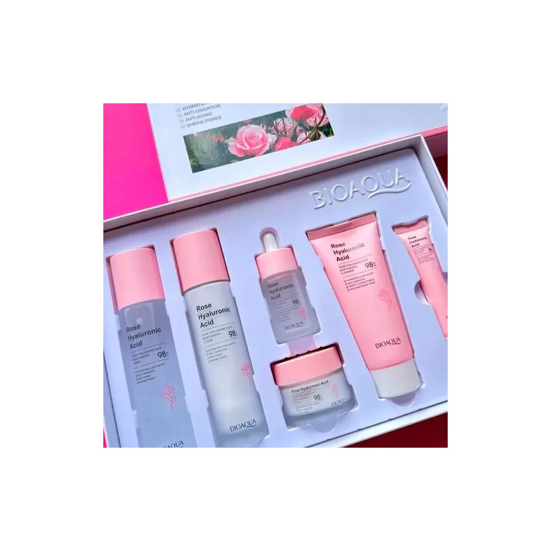 Kit Skincare Bioaqua Agua De Rosas Con Ácido Hialurónico