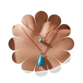 Allereya Vintage Layered Turquoise Pendant Necklace Turquoise Necklace Gold Drop Necklace Blue Stone Beads Necklace Jewellery for Women and Girls (Gold), Zinc, No Gemstone