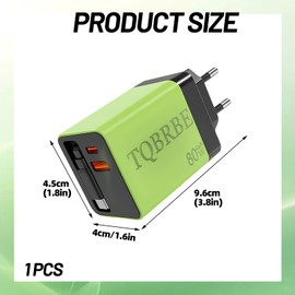 BOULESENM 3 in 1 Gan Ladegerät,80W All-in-One Ladegerät mit 2 TypC Kabeln und USB Anschlüssen,USBC Schnellladegerät,für Smartphones, Tablets und Laptops (Grün)