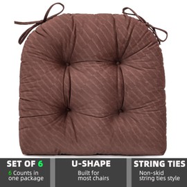 FABRICASTLE Chair Cushions Pads Non-Skid Comfortable 17" x 16" Seat Cushion Cover Set of 6 for Indoor Kitchen Dining Room Office Chairs (Dark Brown, 6 Counts (Pack of 1))
