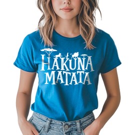Hakuna Matata Character Unisex T-Shirt|Cartoon Vintage Graphic Tee|Perfect for Vacation & Casual Wear (Medium, Sapphire)