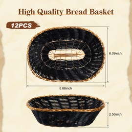 Yalikop 12 Pack Oval Poly Wicker Basket 9 x 6 x 2.6 Inch Woven Serving Basket Bin for Kitchen, Holiday Gifts, Centerpiece Display, Storing Bread, Snacks, Fruits, Vegetables, Black Gold