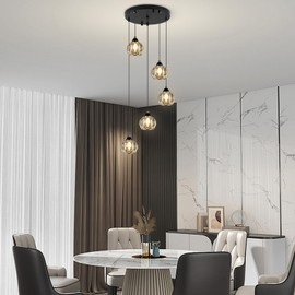 Weesalife Crystal Chandeliers for Dining Room Lights Fixture Over Table, 5-Light Black Modern Pendant Light Fixture，Crystal Chandeliers for Living Room Kitchen Island Staircases Foyer Hallway Bar