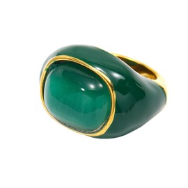 PAMTIER Women's Stainless Steel Rainbow Enamel Ring Signet Pinky Rings Simple Statement Wedding Band Green Size 8