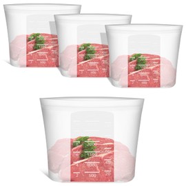 Reusable Storage Bags Extra Large, 0.8 Gallon/101 fl.oz/3000 ml, 4 Pack 100% Silicone Food Storage Bags Stand Up Zip Lock for Large Food Items, Freezer Microwave Oven Dishwasher Safe, Translucent