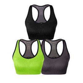 Sujetadores deportivos con espalda cruzada para mujer, acolchados, sin costuras, con tiras, para yoga, gimnasio, correr, fitness, deportes, 1 paquete de 3 (negro-verde-gris), XL