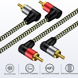 RCA Cable,90 Degree Right Angled 2 RCA Male to Male Cable,[Hi-Fi Sound] Nylon-Braided Auxiliary Audio Cord for Home Theater, HDTV, Amplifiers, Hi-Fi Systems,Speakers and etc(0.5M/1.5Ft) (0.5M-2Pack)