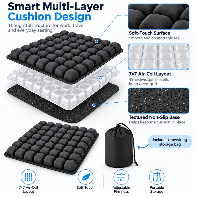 Travel Hand Press Inflatable Airplane Seat Cushion for Long Flights