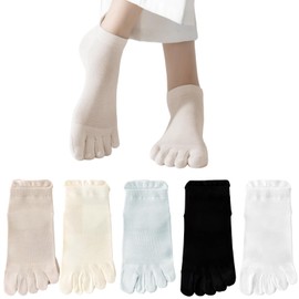 5 Pairs Women Toe Socks, Cotton Breathable Five Finger Ankle Socks for Athletic Sports Workout Running Walking, US 5-10 (CA/US, Alpha, One Size, Regular, Short, 5 Colors)