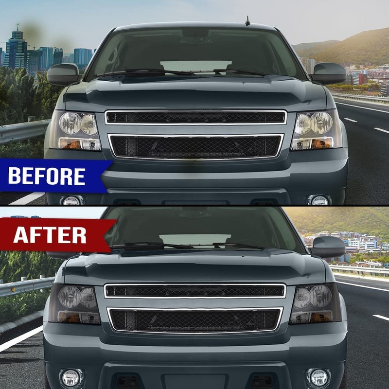 PIT66 Headlight Cover Compatible with Chevy Tahoe Suburban 1500 2007-2014/Fit