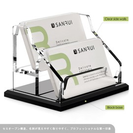 SANRUI Acrylic Business Card Holder, 0.3 inch (8 mm) Thick Expanding Base Two-Tone Business Card Stand Card Holder Holds 100-120 Cards for Office and Business