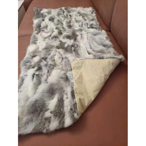 Genuine Rabbit Fur Blanket Real Rabbit Throw with Soft Microsuede