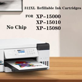 KiteiHiry KHY 312XL Empty System Ciss Refillable Ink Cartridge Kit XP-15000 NO Chip Sublimation Ink Cartridges Kit Remanufactured with XP-15000 Printer Without Chip Empty Refill Ink Cartridges